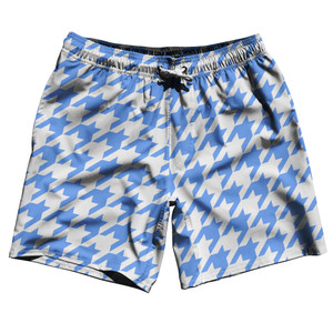 Blue Carolina And White Houndstooth Swim Shorts 7" Made In USA - Blue Carolina And White Blue Carolina And White Houndstooth Swim Shorts 7" Made In USA - Blue Carolina And White
