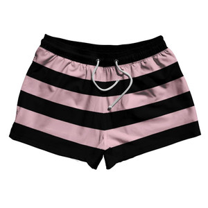 Pale Pink & Black Horizontal Stripe 2.5" Swim Shorts Made in USA - Pale Pink & Black Pale Pink & Black Horizontal Stripe 2.5" Swim Shorts Made in USA - Pale Pink & Black