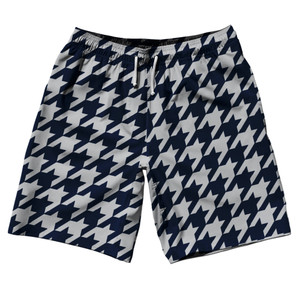 Blue Navy And Grey Medium Houndstooth 10" Swim Shorts Made In USA - Blue Navy And Grey Medium Blue Navy And Grey Medium Houndstooth 10" Swim Shorts Made In USA - Blue Navy And Grey Medium