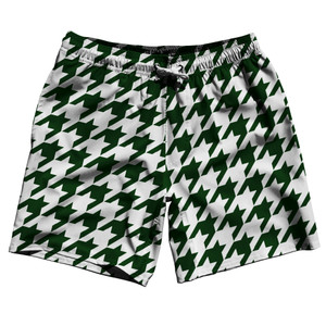Green Forest And White Houndstooth Swim Shorts 7" Made In USA - Green Forest And White Green Forest And White Houndstooth Swim Shorts 7" Made In USA - Green Forest And White