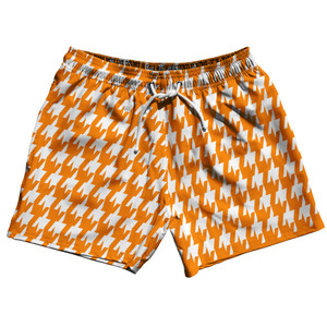 Orange Tennessee And White Houndstooth 5" Swim Shorts Made In USA - Orange Tennessee And White Orange Tennessee And White Houndstooth 5" Swim Shorts Made In USA - Orange Tennessee And White