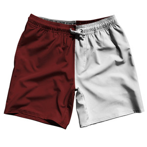 Red Maroon And White Quad Color Swim Shorts 7" Made In USA - Red Maroon And White Red Maroon And White Quad Color Swim Shorts 7" Made In USA - Red Maroon And White