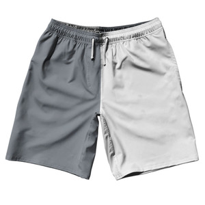 Grey Dark And White Quad Color 10" Swim Shorts Made In USA - Grey Dark And White Grey Dark And White Quad Color 10" Swim Shorts Made In USA - Grey Dark And White