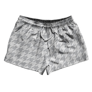 Grey Medium And White Houndstooth 2.5" Swim Shorts Made In USA - Grey Medium And White Grey Medium And White Houndstooth 2.5" Swim Shorts Made In USA - Grey Medium And White