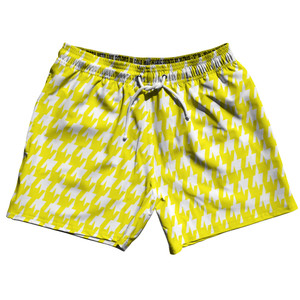 Yellow Bright And White Houndstooth 5" Swim Shorts Made In USA - Yellow Bright And White Yellow Bright And White Houndstooth 5" Swim Shorts Made In USA - Yellow Bright And White