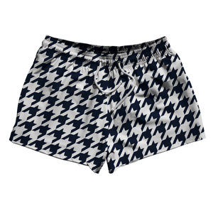 Blue Navy And White Houndstooth 2.5" Swim Shorts Made In USA - Blue Navy And White Blue Navy And White Houndstooth 2.5" Swim Shorts Made In USA - Blue Navy And White