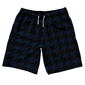 Blue Navy And Black Houndstooth 10" Swim Shorts Made In USA - Blue Navy And Black Blue Navy And Black Houndstooth 10" Swim Shorts Made In USA - Blue Navy And Black