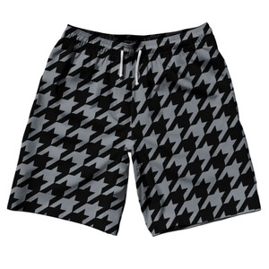 Grey Dark And Black Houndstooth 10" Swim Shorts Made In USA - Grey Dark And Black Grey Dark And Black Houndstooth 10" Swim Shorts Made In USA - Grey Dark And Black