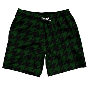 Green Forest And Black Houndstooth Swim Shorts 7" Made In USA - Green Forest And Black Green Forest And Black Houndstooth Swim Shorts 7" Made In USA - Green Forest And Black
