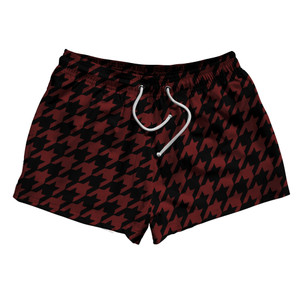 Red Maroon And Black Houndstooth 2.5" Swim Shorts Made In USA - Red Maroon And Black Red Maroon And Black Houndstooth 2.5" Swim Shorts Made In USA - Red Maroon And Black