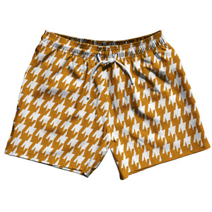 Orange Burnt And White Houndstooth 5" Swim Shorts Made In USA - Orange Burnt And White Orange Burnt And White Houndstooth 5" Swim Shorts Made In USA - Orange Burnt And White