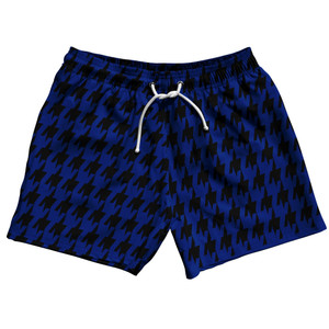 Blue Royal And Black Houndstooth 5" Swim Shorts Made In USA - Blue Royal And Black Blue Royal And Black Houndstooth 5" Swim Shorts Made In USA - Blue Royal And Black