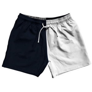 Blue Navy Almost Black And White Quad Color 5" Swim Shorts Made In USA - Blue Navy Almost Black And White Blue Navy Almost Black And White Quad Color 5" Swim Shorts Made In USA - Blue Navy Almost Black And White