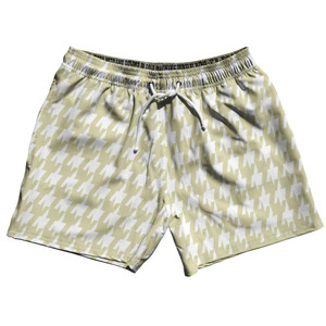 Vegas Gold And White Houndstooth 5" Swim Shorts Made In USA - Vegas Gold And White