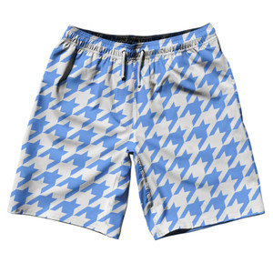 Blue Carolina And White Houndstooth 10" Swim Shorts Made In USA - Blue Carolina And White Blue Carolina And White Houndstooth 10" Swim Shorts Made In USA - Blue Carolina And White
