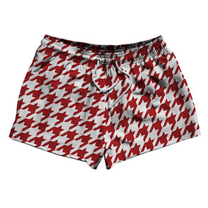 Red Dark And White Houndstooth 2.5" Swim Shorts Made In USA - Red Dark And White Red Dark And White Houndstooth 2.5" Swim Shorts Made In USA - Red Dark And White