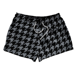 Grey Dark And Black Houndstooth 2.5" Swim Shorts Made In USA - Grey Dark And Black Grey Dark And Black Houndstooth 2.5" Swim Shorts Made In USA - Grey Dark And Black