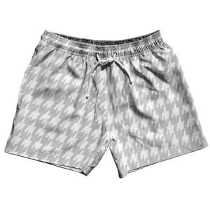 Grey Medium And White Houndstooth 5" Swim Shorts Made In USA - Grey Medium And White Grey Medium And White Houndstooth 5" Swim Shorts Made In USA - Grey Medium And White