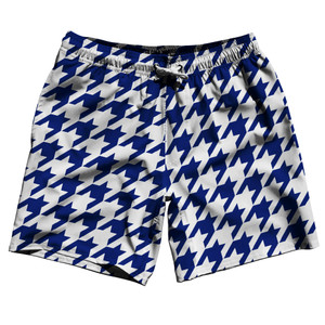 Blue Royal And White Houndstooth Swim Shorts 7" Made In USA - Blue Royal And White Blue Royal And White Houndstooth Swim Shorts 7" Made In USA - Blue Royal And White