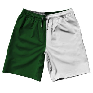 Green Hunter And White Quad Color 10" Swim Shorts Made In USA - Green Hunter And White Green Hunter And White Quad Color 10" Swim Shorts Made In USA - Green Hunter And White