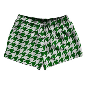 Green Kelly And White Houndstooth 2.5" Swim Shorts Made In USA - Green Kelly And White Green Kelly And White Houndstooth 2.5" Swim Shorts Made In USA - Green Kelly And White