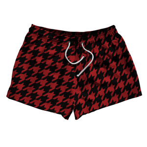 Red Dark And Black Houndstooth 2.5" Swim Shorts Made In USA - Red Dark And Black Red Dark And Black Houndstooth 2.5" Swim Shorts Made In USA - Red Dark And Black
