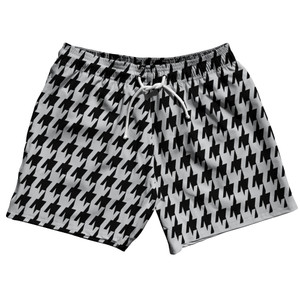 Grey Medium And Black Houndstooth 5" Swim Shorts Made In USA - Grey Medium And Black Grey Medium And Black Houndstooth 5" Swim Shorts Made In USA - Grey Medium And Black