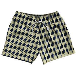 Blue Navy And Vegas Gold Houndstooth 5" Swim Shorts Made In USA - Blue Navy And Vegas Gold Blue Navy And Vegas Gold Houndstooth 5" Swim Shorts Made In USA - Blue Navy And Vegas Gold