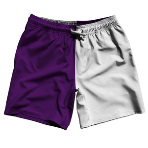 Purple Medium And White Quad Color Swim Shorts 7" Made In USA - Purple Medium And White Purple Medium And White Quad Color Swim Shorts 7" Made In USA - Purple Medium And White
