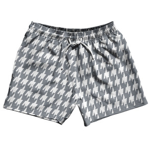 Grey Dark And White Houndstooth 5" Swim Shorts Made In USA - Grey Dark And White Grey Dark And White Houndstooth 5" Swim Shorts Made In USA - Grey Dark And White