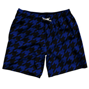Blue Royal And Black Houndstooth Swim Shorts 7" Made In USA - Blue Royal And Black Blue Royal And Black Houndstooth Swim Shorts 7" Made In USA - Blue Royal And Black
