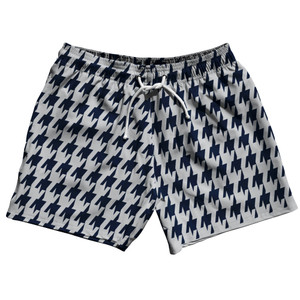 Blue Navy And Grey Medium Houndstooth 5" Swim Shorts Made In USA - Blue Navy And Grey Medium Blue Navy And Grey Medium Houndstooth 5" Swim Shorts Made In USA - Blue Navy And Grey Medium