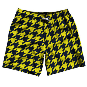 Blue Navy And Yellow Bright Houndstooth Swim Shorts 7" Made In USA - Blue Navy And Yellow Bright Blue Navy And Yellow Bright Houndstooth Swim Shorts 7" Made In USA - Blue Navy And Yellow Bright