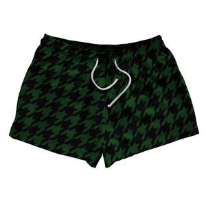 Green Hunter And Black Houndstooth 2.5" Swim Shorts Made In USA - Green Hunter And Black Green Hunter And Black Houndstooth 2.5" Swim Shorts Made In USA - Green Hunter And Black