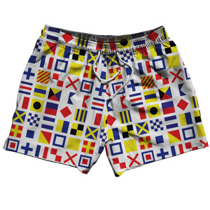 Nautical Flags Swim Shorts 5" - White Nautical Flags Swim Shorts 5" - White