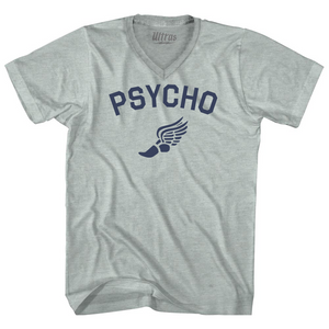 Psycho Running Track Winged Foot Adult Tri-Blend V-neck T-shirt - Athletic Cool Grey Psycho Running Track Winged Foot Adult Tri-Blend V-neck T-shirt - Athletic Cool Grey