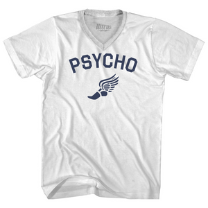 Psycho Running Track Winged Foot Adult Tri-Blend V-neck T-shirt - White Psycho Running Track Winged Foot Adult Tri-Blend V-neck T-shirt - White