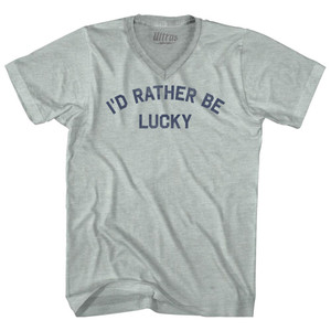 I'd Rather Be Lucky Adult Tri-Blend V-neck T-shirt Athletic Cool Grey I'd Rather Be Lucky Adult Tri-Blend V-neck T-shirt Athletic Cool Grey