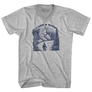 Take A Hike Illustration Design Adult Cotton V-neck T-shirt Grey Heather Take A Hike Illustration Design Adult Cotton V-neck T-shirt Grey Heather