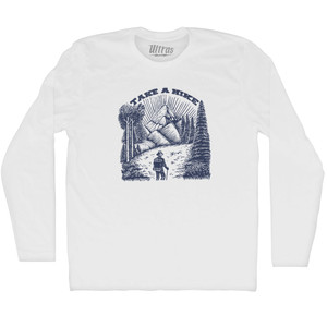 Take A Hike Illustration Design Adult Cotton Long Sleeve T-shirt White Take A Hike Illustration Design Adult Cotton Long Sleeve T-shirt White