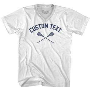 Custom Text Crossed Lacrosse Sticks Adult Tri-Blend V-neck T-shirt - White Custom Text Crossed Lacrosse Sticks Adult Tri-Blend V-neck T-shirt - White