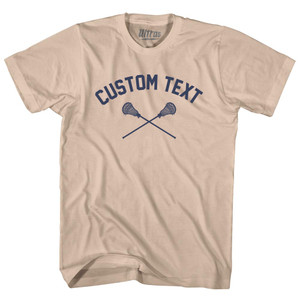 Custom Text Crossed Lacrosse Sticks Adult Cotton T-shirt - Creme Custom Text Crossed Lacrosse Sticks Adult Cotton T-shirt - Creme