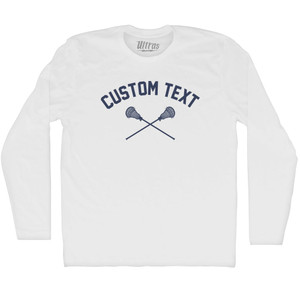 Custom Text Crossed Lacrosse Sticks Adult Cotton Long Sleeve T-shirt - White Custom Text Crossed Lacrosse Sticks Adult Cotton Long Sleeve T-shirt - White