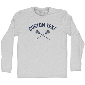 Custom Text Crossed Lacrosse Sticks Adult Cotton Long Sleeve T-shirt - Grey Heather Custom Text Crossed Lacrosse Sticks Adult Cotton Long Sleeve T-shirt - Grey Heather
