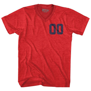 Custom Left Chest Number Name And Number Back Adult Tri-Blend V-neck T-shirt - Athletic Red Custom Left Chest Number Name And Number Back Adult Tri-Blend V-neck T-shirt - Athletic Red