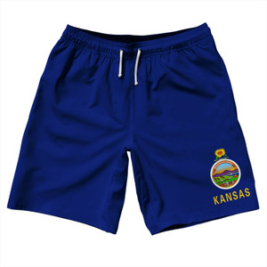 Kansas US State Flag 10" Swim Shorts Made in USA - Blue