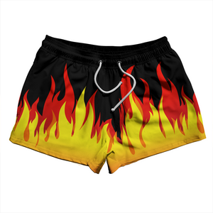 Flame Pattern 2.5" Swim Shorts Made in USA - Yellow Black