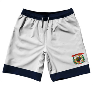 West Virginia US State Flag 10" Swim Shorts Made in USA - White Blue West Virginia US State Flag 10" Swim Shorts Made in USA - White Blue