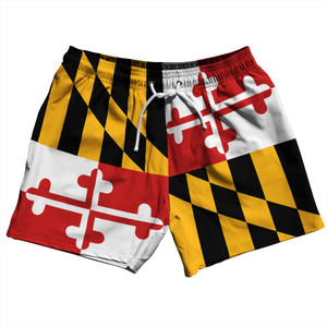 Maryland US State Flag 5" Swim Shorts Made in USA - Red White Yellow Maryland US State Flag 5" Swim Shorts Made in USA - Red White Yellow