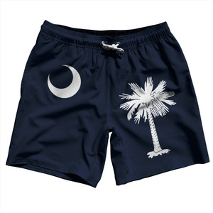 South Carolina US State Flag Swim Shorts 7" Made in USA - Black South Carolina US State Flag Swim Shorts 7" Made in USA - Black